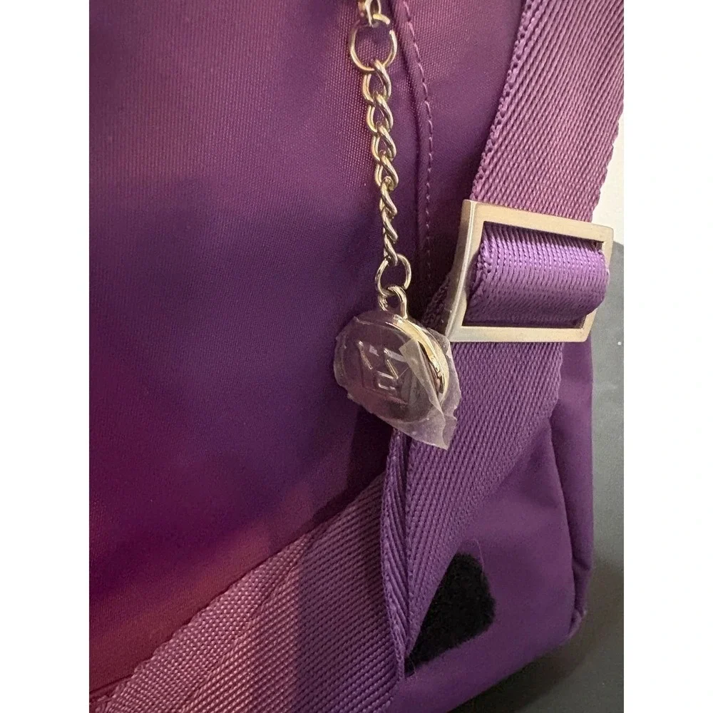 Purple Messenger Bag with Orange Lining Crown Logo Nylon Laptop Crossbody Strap